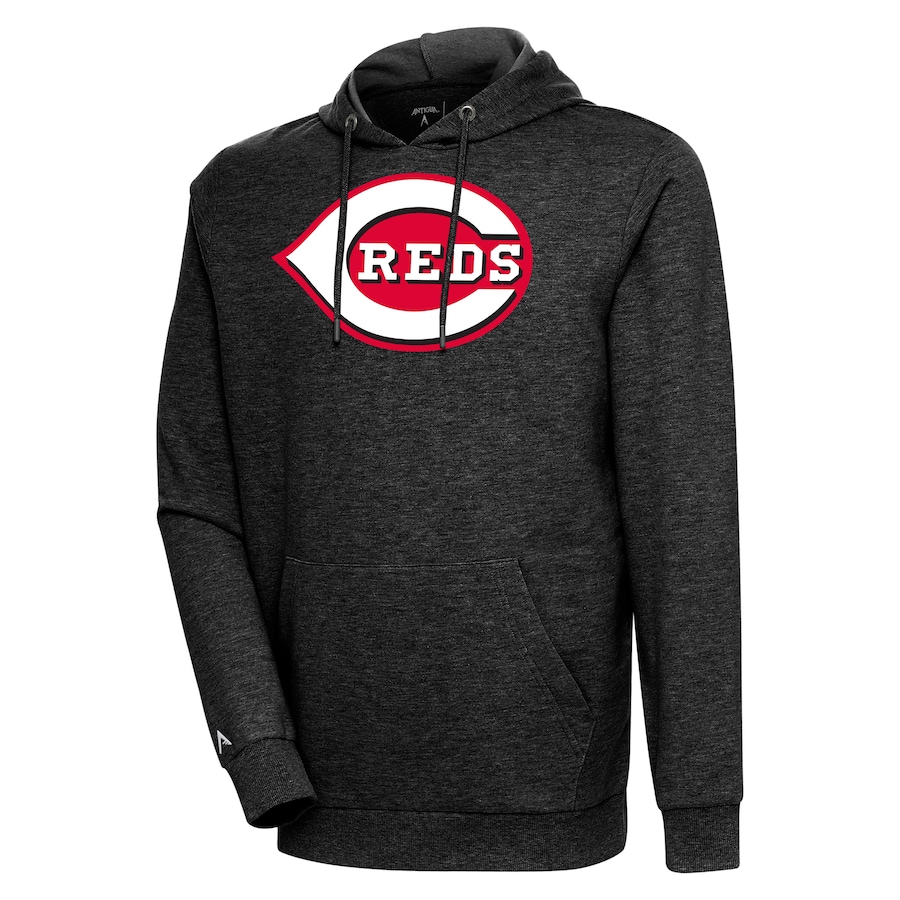 Men's Cincinnati Reds Antigua Heather Black Action Pullover Hoodie