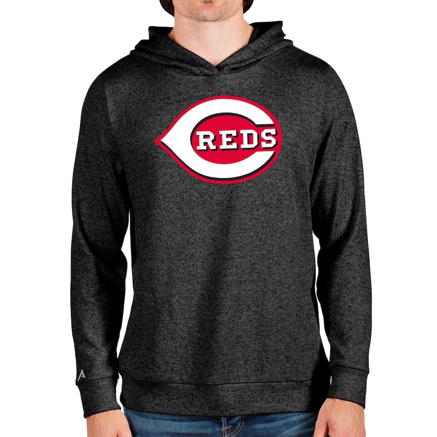 Men's Cincinnati Reds Antigua Heathered Black Team Logo Absolute Pullover Hoodie