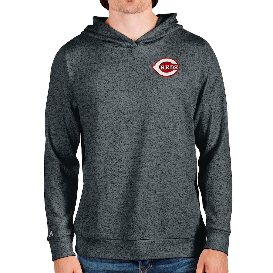 Men's Cincinnati Reds Antigua Heathered Charcoal Absolute Pullover Hoodie