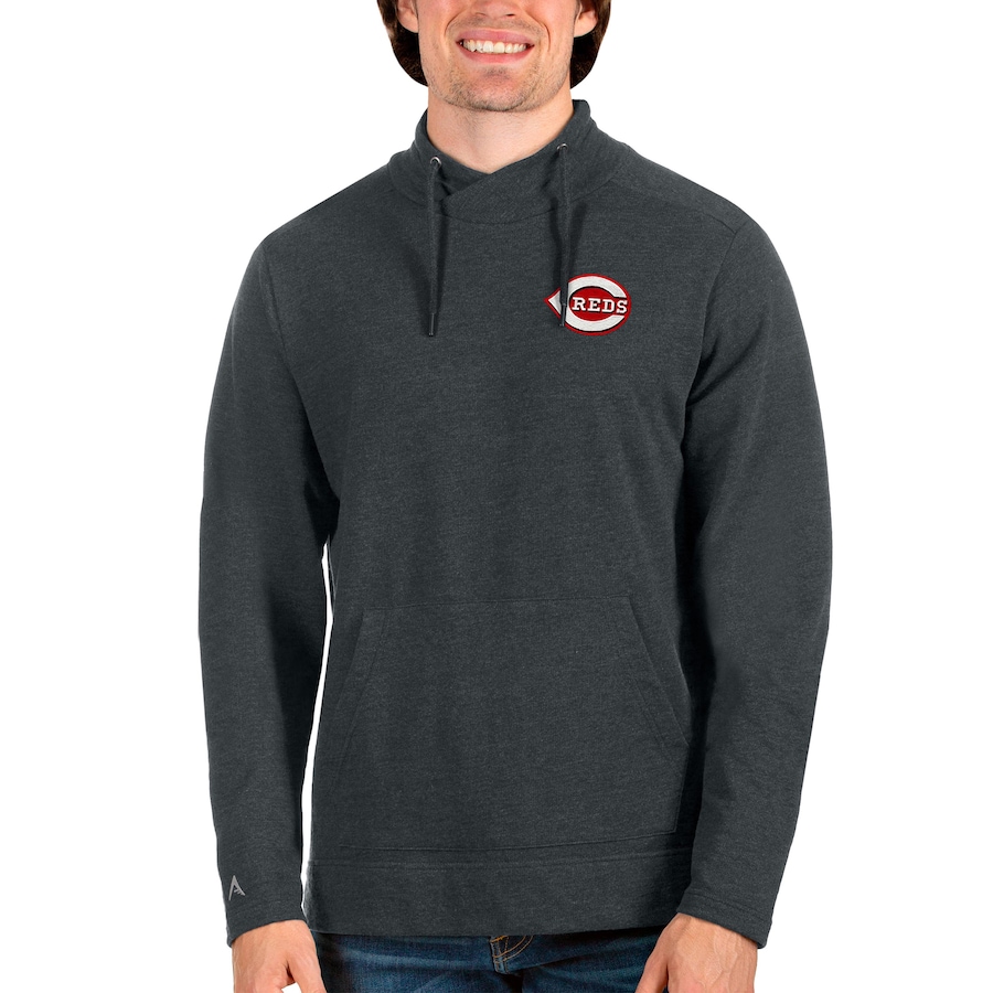 Men's Cincinnati Reds Antigua Heathered Charcoal Team Reward Pullover Sweatshirt Men's Cincinnati Reds Antigua Heathered Charcoal Team Reward Pullover Sweatshirt