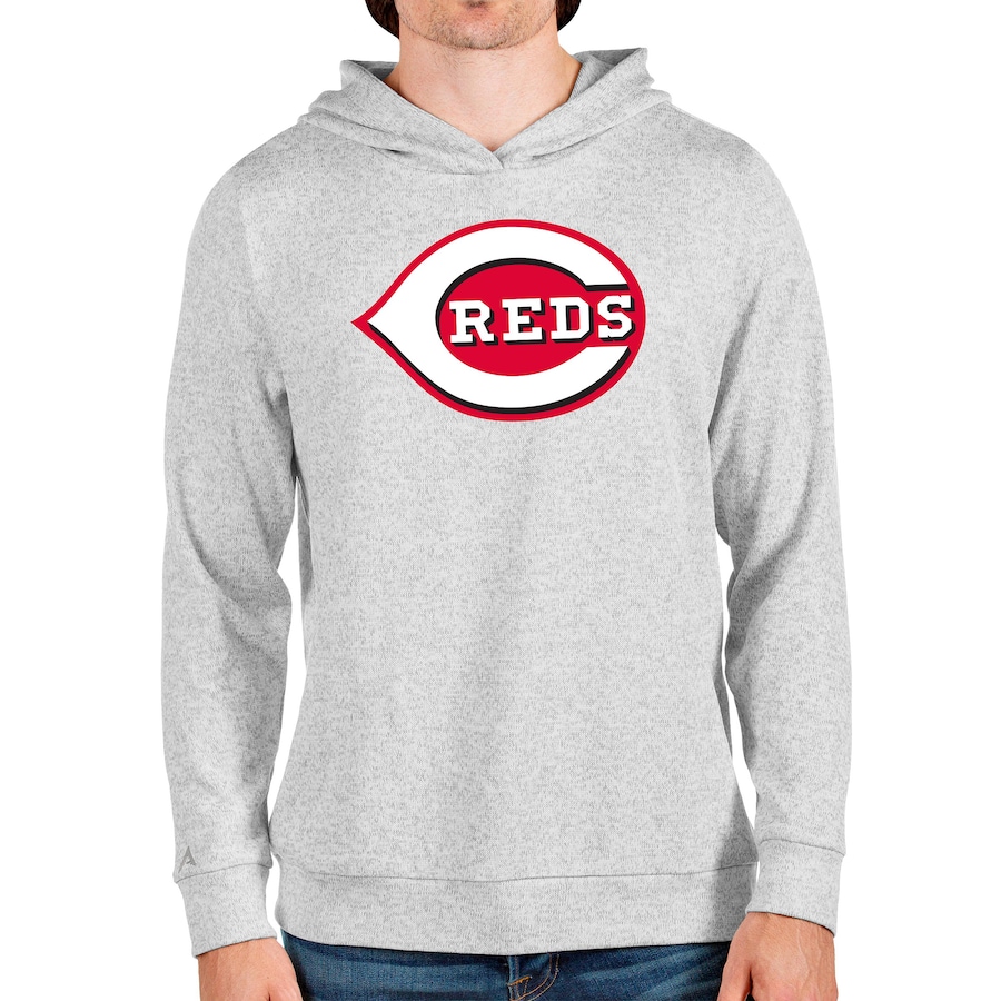 Men's Cincinnati Reds Antigua Heathered Gray Team Logo Absolute Pullover Hoodie