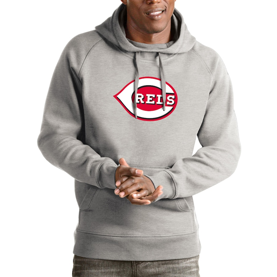 Men's Cincinnati Reds Antigua Heathered Gray Victory Pullover Hoodie