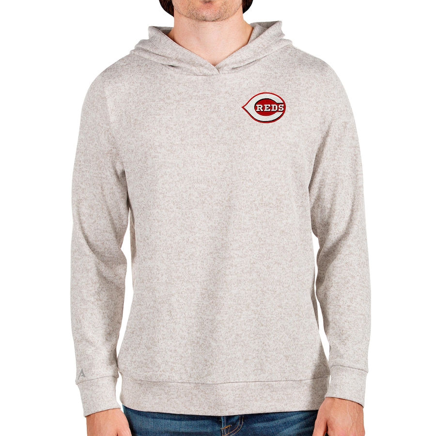 Men's Cincinnati Reds Antigua Oatmeal Absolute Pullover Hoodie