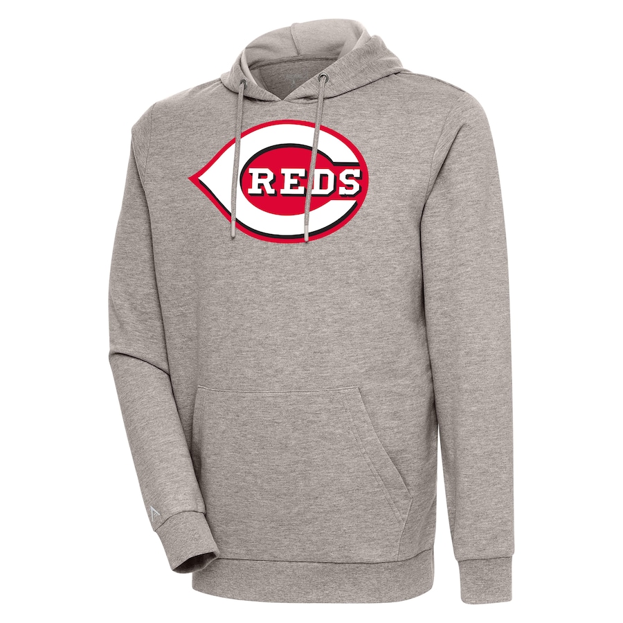 Men's Cincinnati Reds Antigua Oatmeal Action Pullover Hoodie