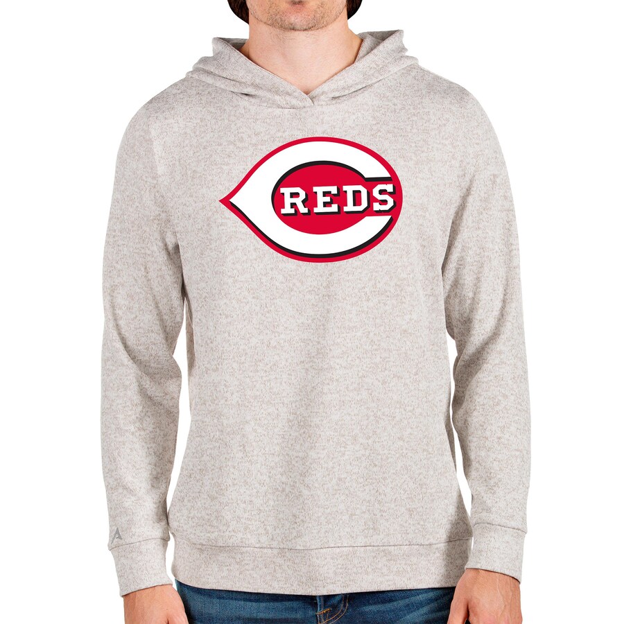 Men's Cincinnati Reds Antigua Oatmeal Team Logo Absolute Pullover Hoodie