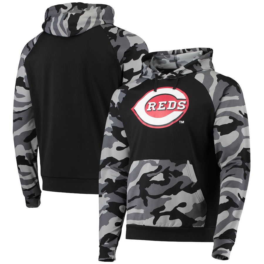 Men's Cincinnati Reds FOCO Black Camo Raglan Pullover Hoodie Men's Cincinnati Reds FOCO Black Camo Raglan Pullover Hoodie
