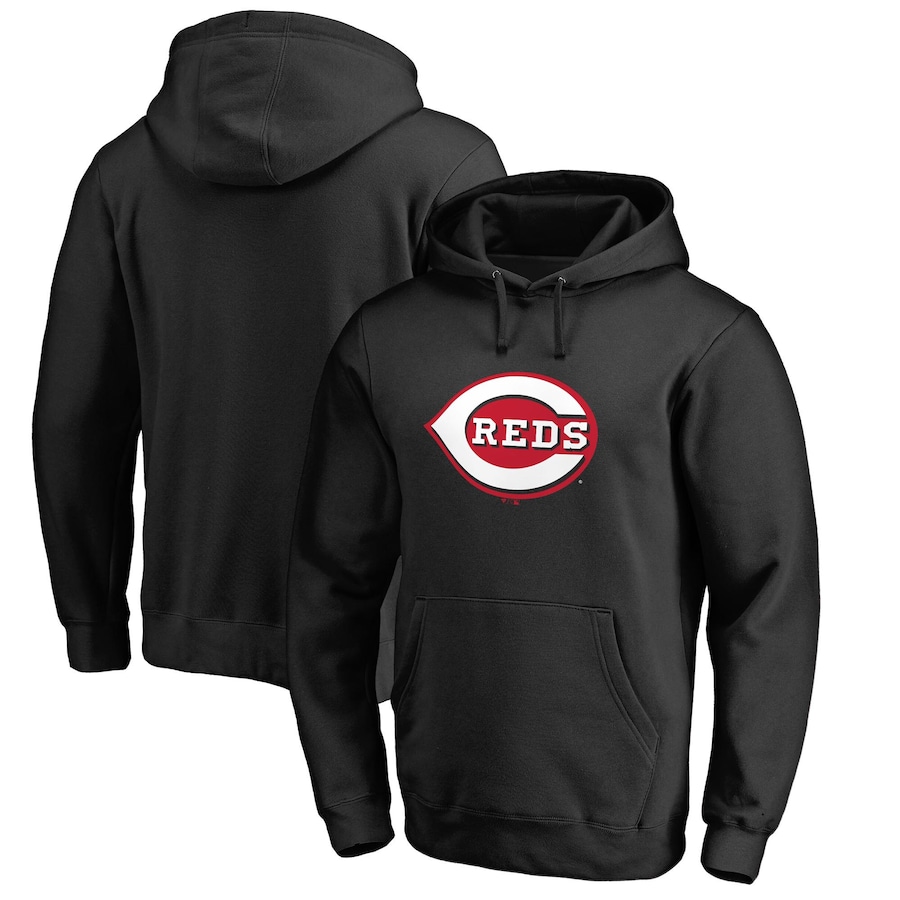 Men's Cincinnati Reds Black Official Logo Fitted Pullover Hoodie