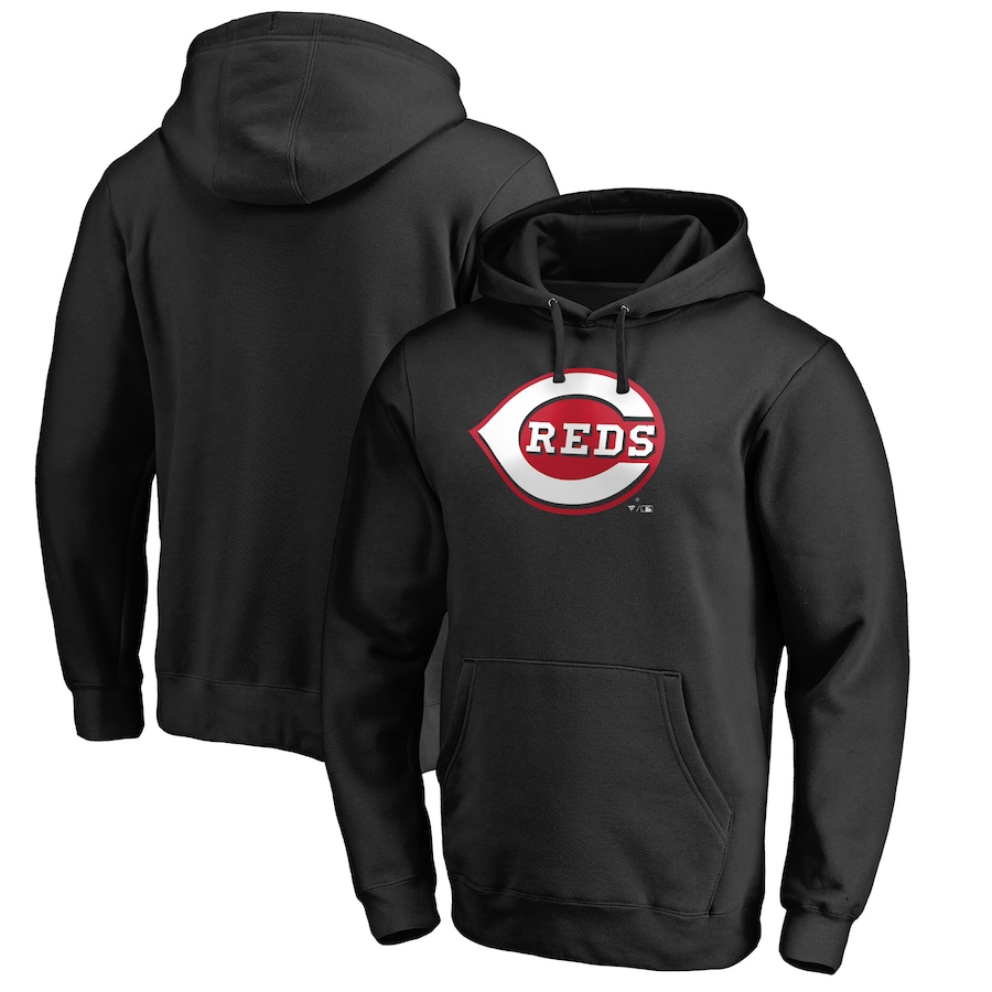 Men's Cincinnati Reds Black Official Wordmark Fitted Pullover Hoodie Men's Cincinnati Reds Black Official Wordmark Fitted Pullover Hoodie