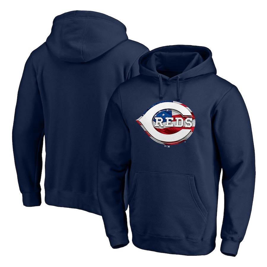 Men's Cincinnati Reds Navy Banner Wave Pullover Hoodie Men's Cincinnati Reds Navy Banner Wave Pullover Hoodie