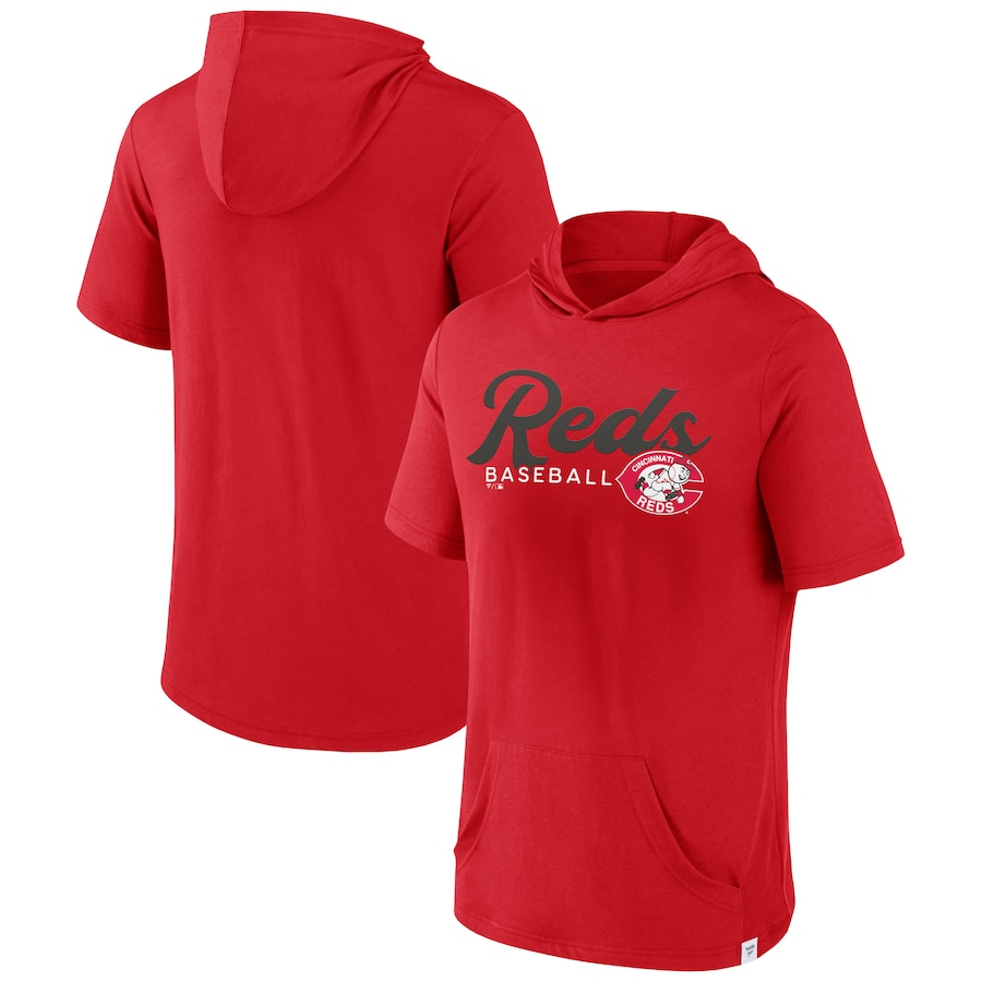 Men's Cincinnati Reds Red Offensive Strategy Short Sleeve Pullover Hoodie Men's Cincinnati Reds Red Offensive Strategy Short Sleeve Pullover Hoodie