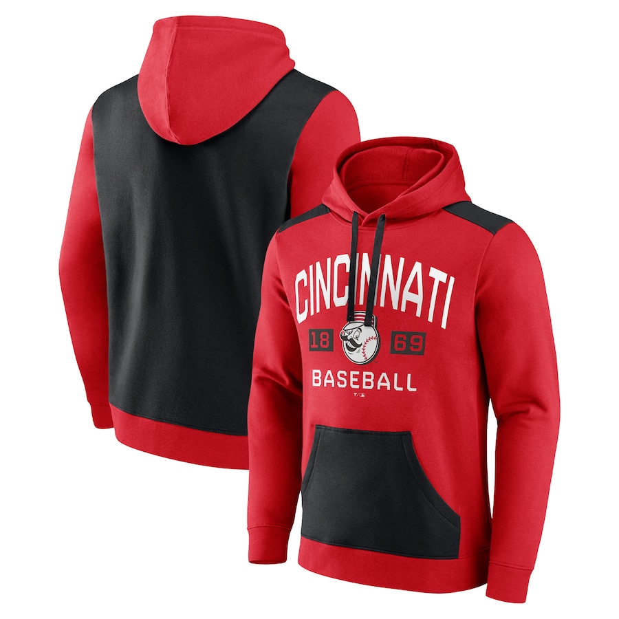 Men's Cincinnati Reds Red/Black Chip In Pullover Hoodie Men's Cincinnati Reds Red/Black Chip In Pullover Hoodie