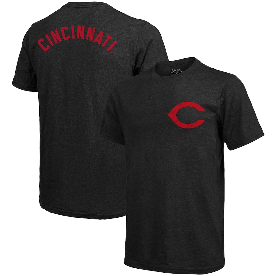 Men's Cincinnati Reds Majestic Threads Black Throwback Logo Tri-Blend T-Shirt Men's Cincinnati Reds Majestic Threads Black Throwback Logo Tri-Blend T-Shirt