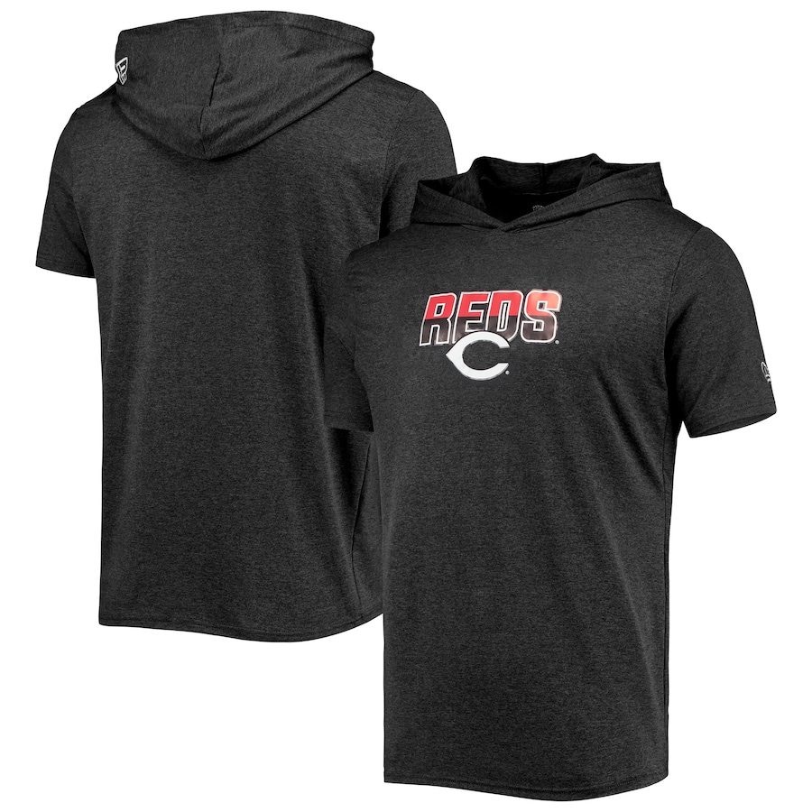 Men's Cincinnati Reds New Era Heathered Black Hoodie T-Shirt