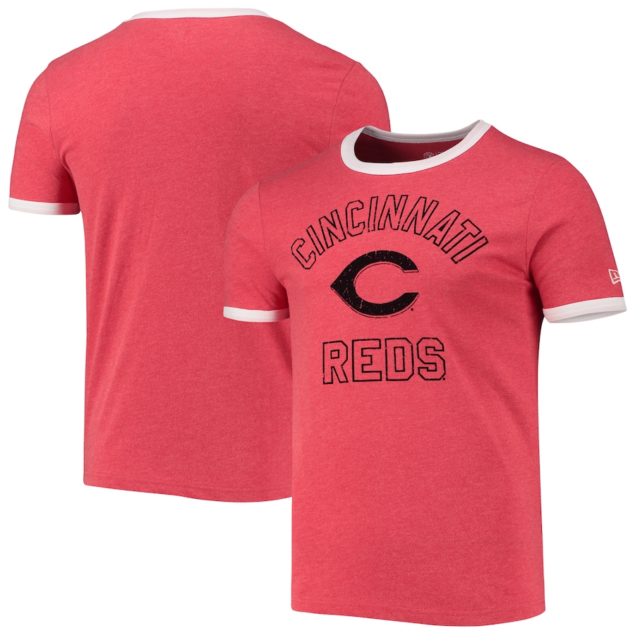 Men's Cincinnati Reds New Era Heathered Red Brushed Ringer T-Shirt Men's Cincinnati Reds New Era Heathered Red Brushed Ringer T-Shirt