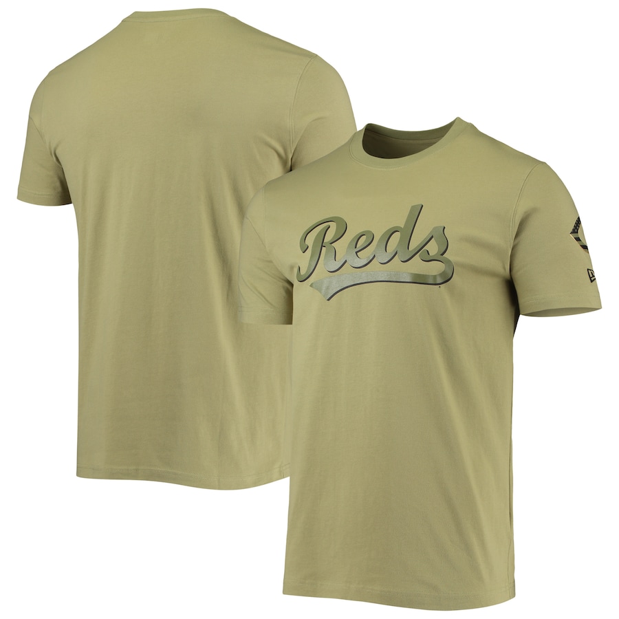 Men's Cincinnati Reds New Era Olive Brushed Armed Forces T-Shirt Men's Cincinnati Reds New Era Olive Brushed Armed Forces T-Shirt
