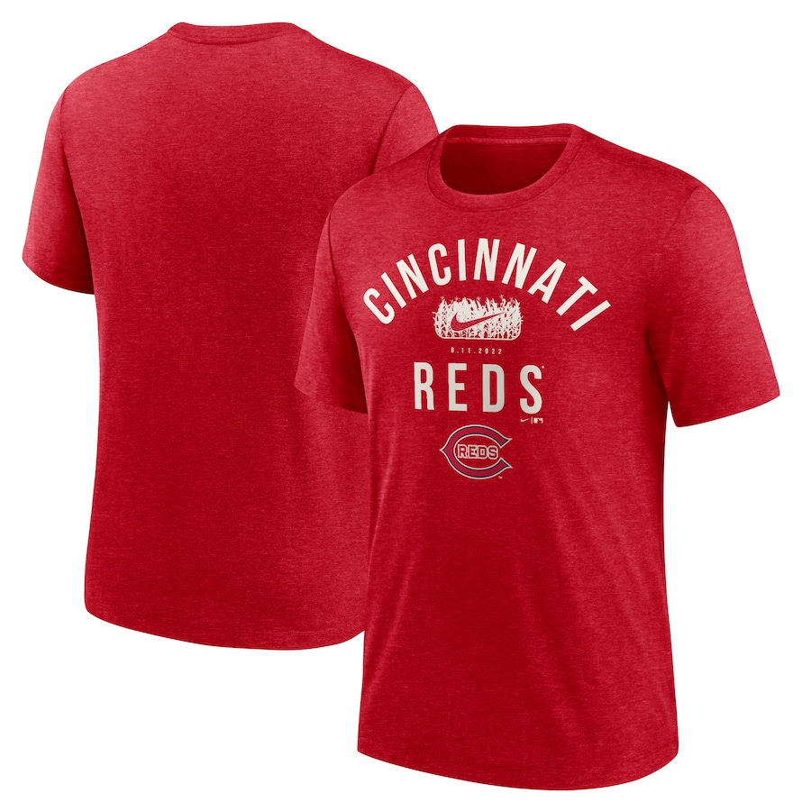 Men's Cincinnati Reds Nike Heather Red 2022 Field of Dreams Lockup Tri-Blend T-Shirt Men's Cincinnati Reds Nike Heather Red 2022 Field of Dreams Lockup Tri-Blend T-Shirt