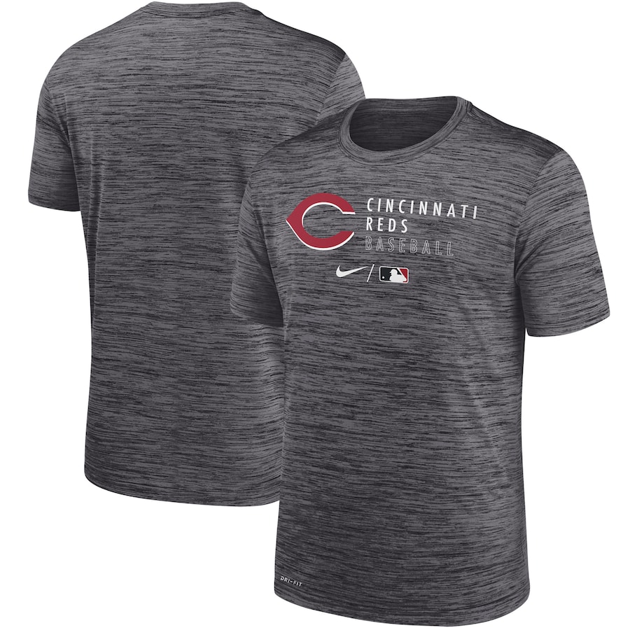Men's Cincinnati Reds Nike Heathered Black Authentic Collection Velocity Practice Performance T-Shirt Men's Cincinnati Reds Nike Heathered Black Authentic Collection Velocity Practice Performance T-Shirt