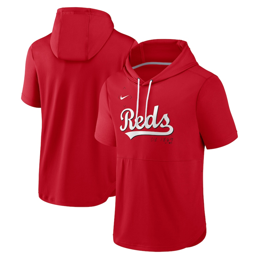 Men's Cincinnati Reds Nike Red Springer Short Sleeve Team Pullover Hoodie Men's Cincinnati Reds Nike Red Springer Short Sleeve Team Pullover Hoodie