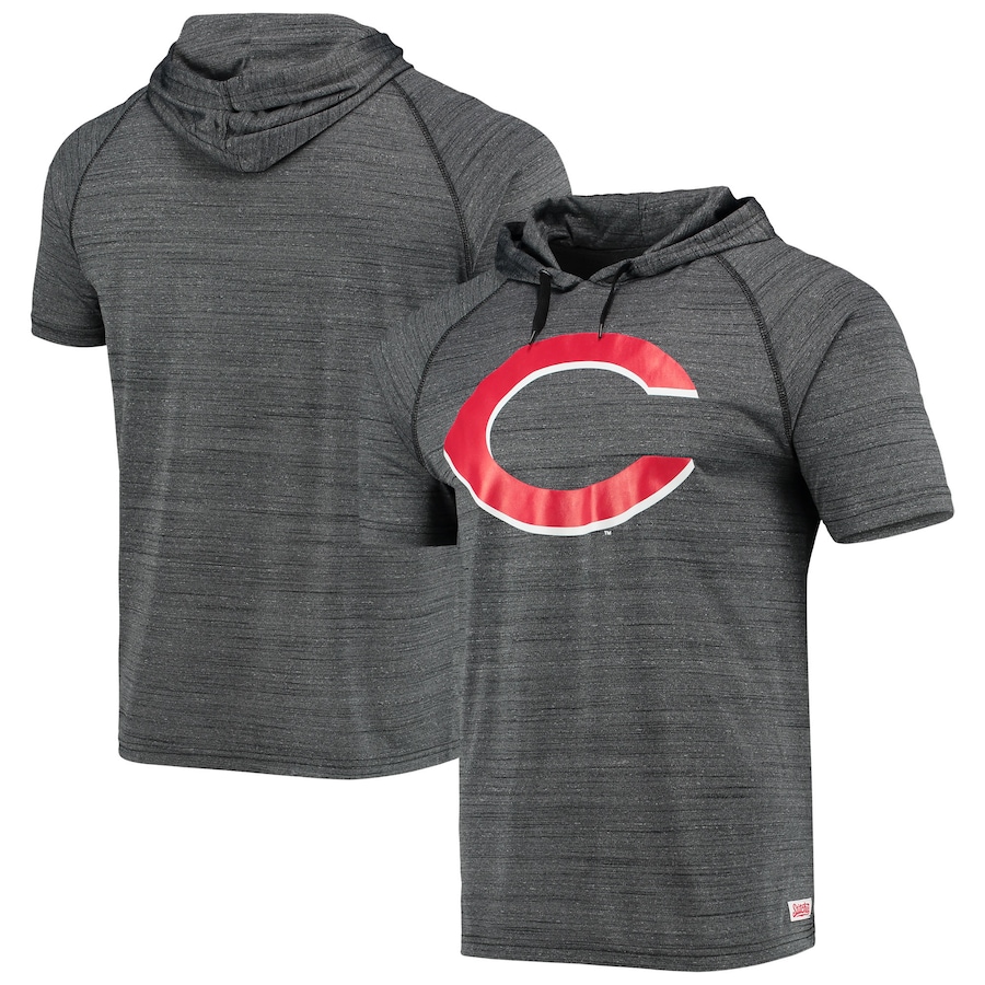 Men's Cincinnati Reds Stitches Charcoal Raglan Short Sleeve Pullover Hoodie Men's Cincinnati Reds Stitches Charcoal Raglan Short Sleeve Pullover Hoodie