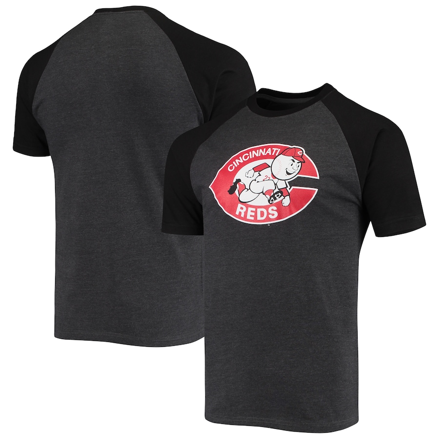 Men's Cincinnati Reds Stitches Heathered Black Raglan T-Shirt