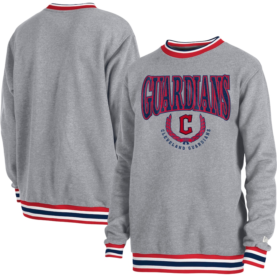 Men's Cleveland Guardians  New Era Heather Gray Throwback Classic Pullover Sweatshirt