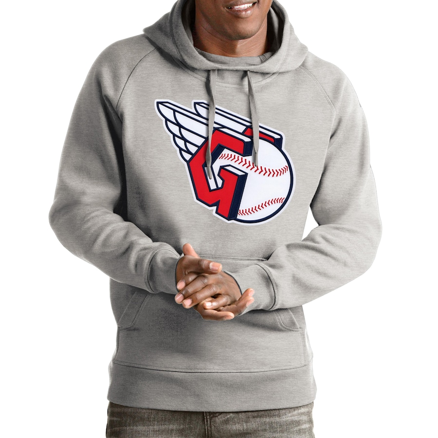 Men's Cleveland Guardians Antigua Gray Team Victory Pullover Hoodie