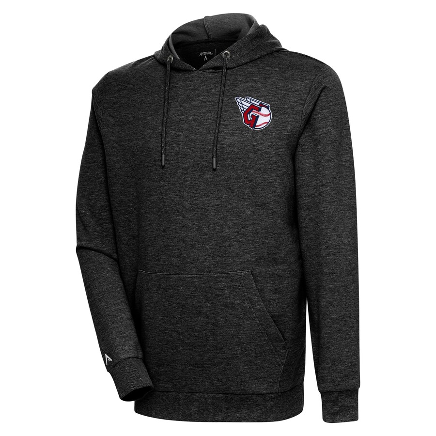 Men's Cleveland Guardians Antigua Heather Black Action Pullover Hoodie