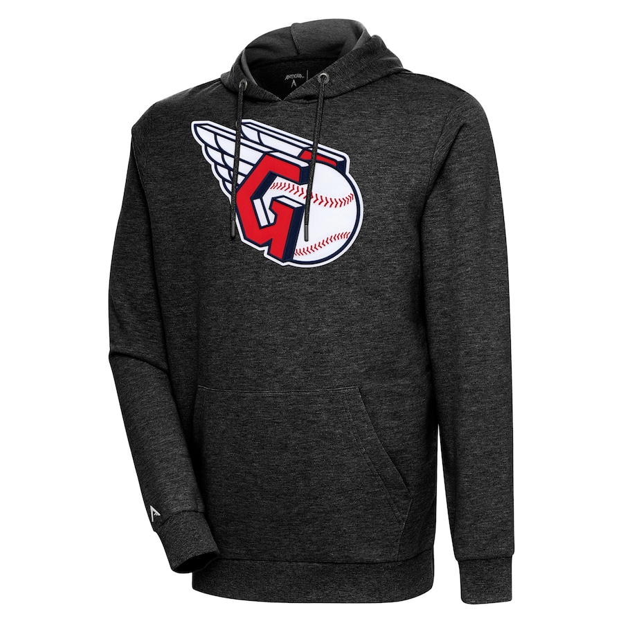 Men's Cleveland Guardians Antigua Heather Black Action Pullover Hoodie