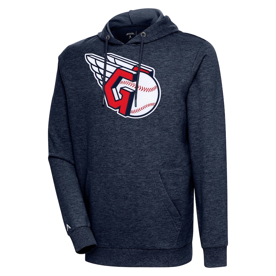 Men's Cleveland Guardians Antigua Heather Navy Action Pullover Hoodie