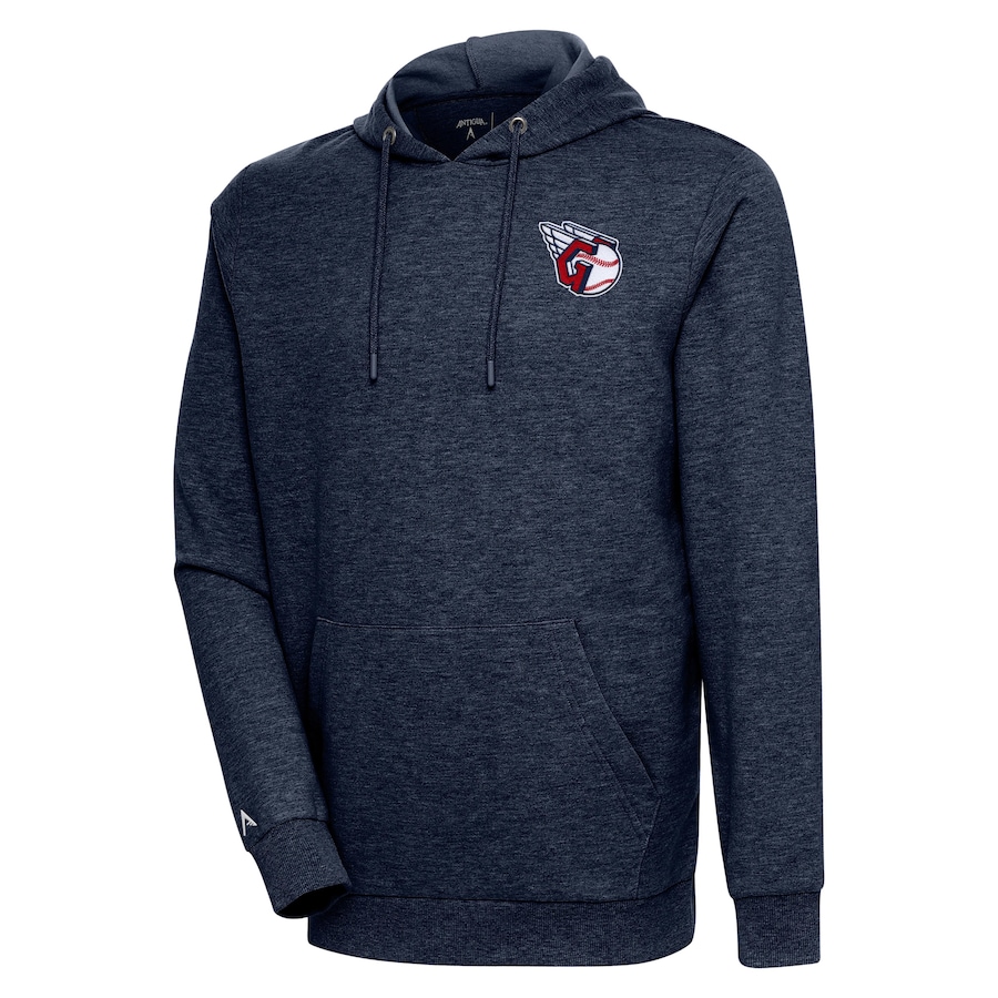 Men's Cleveland Guardians Antigua Heather Navy Action Pullover Hoodie