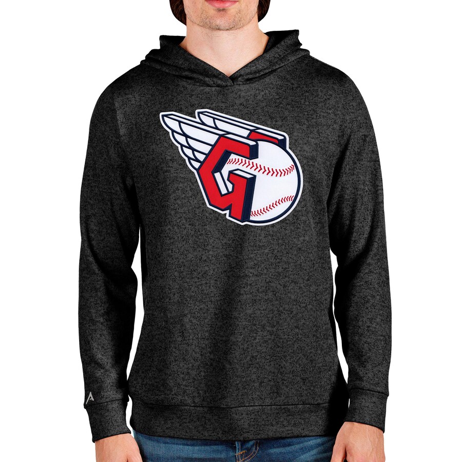 Men's Cleveland Guardians Antigua Heathered Black Team Absolute Pullover Hoodie