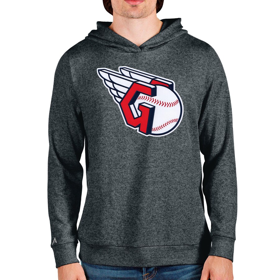 Men's Cleveland Guardians Antigua Heathered Charcoal Team Absolute Pullover Hoodie