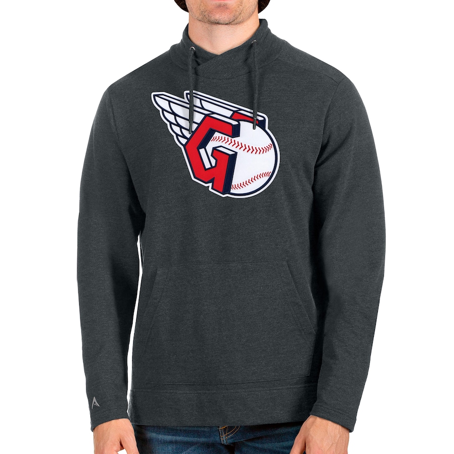 Men's Cleveland Guardians Antigua Heathered Charcoal Team Crossover Neckline Pullover Sweatshirt