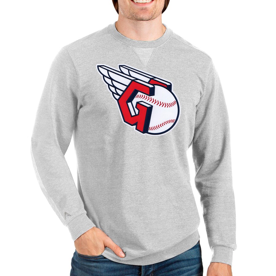 Men's Cleveland Guardians Antigua Heathered Gray Team Reward Crewneck Pullover Sweatshirt