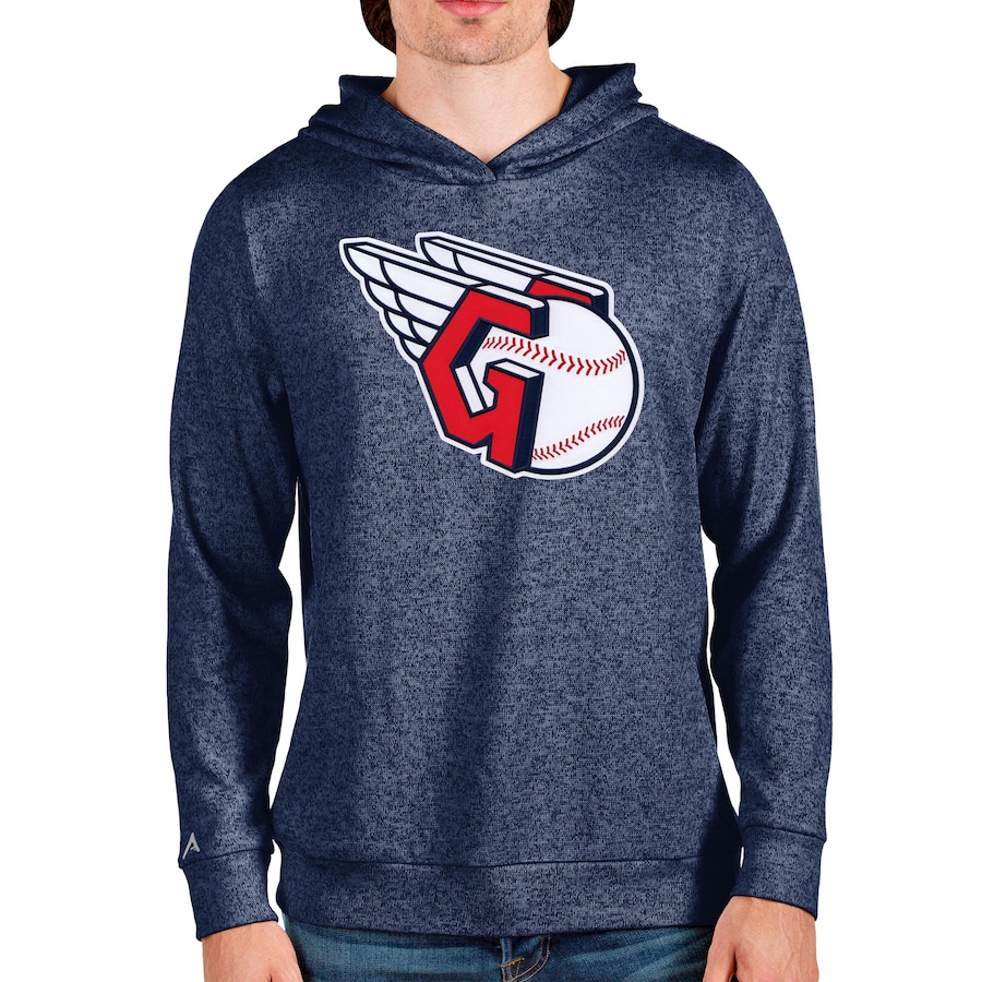 Men's Cleveland Guardians Antigua Heathered Navy Team Absolute Pullover Hoodie