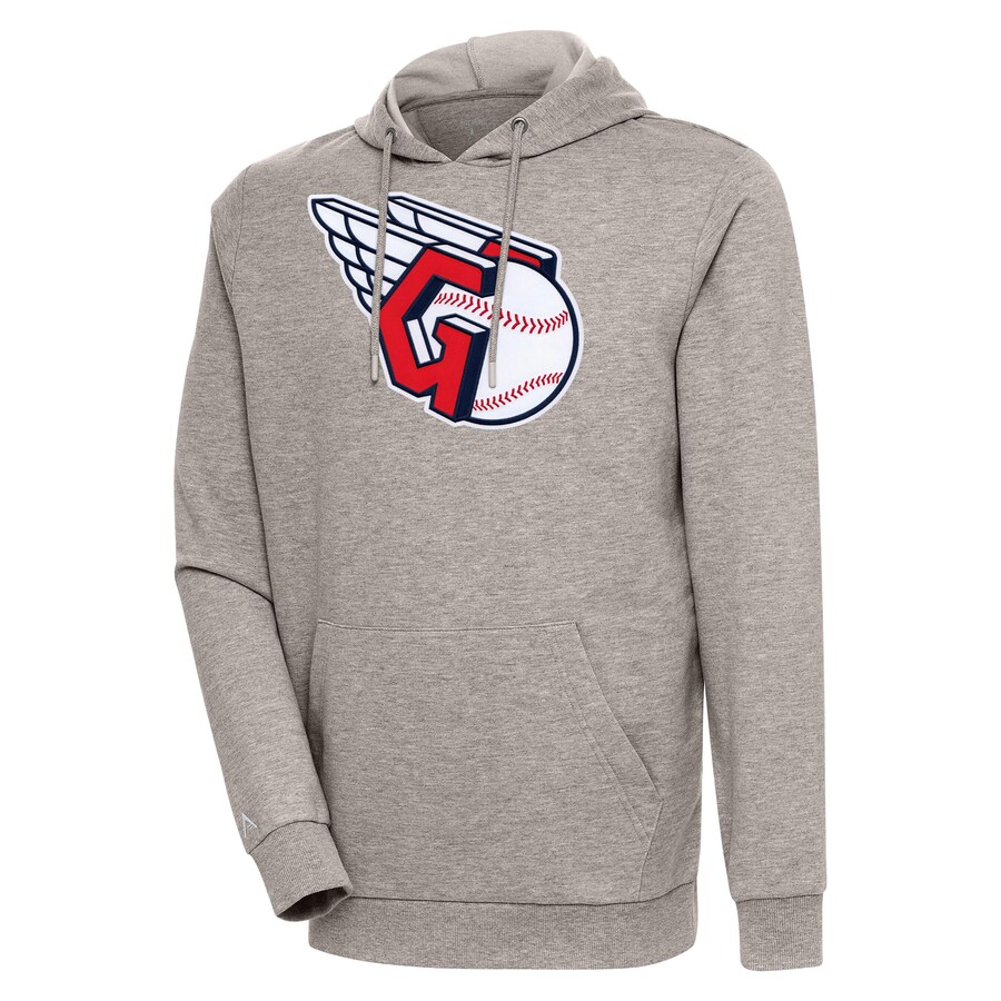 Men's Cleveland Guardians Antigua Oatmeal Action Pullover Hoodie