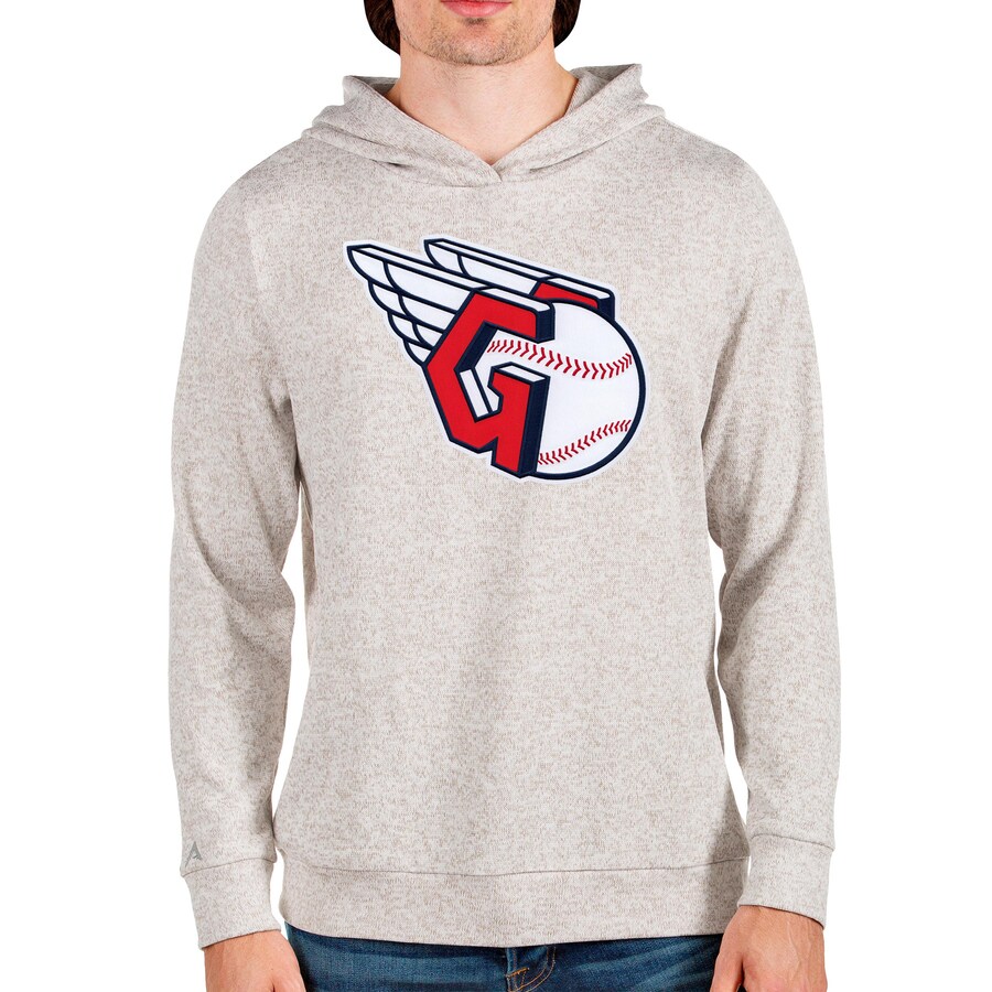 Men's Cleveland Guardians Antigua Oatmeal Team Absolute Pullover Hoodie