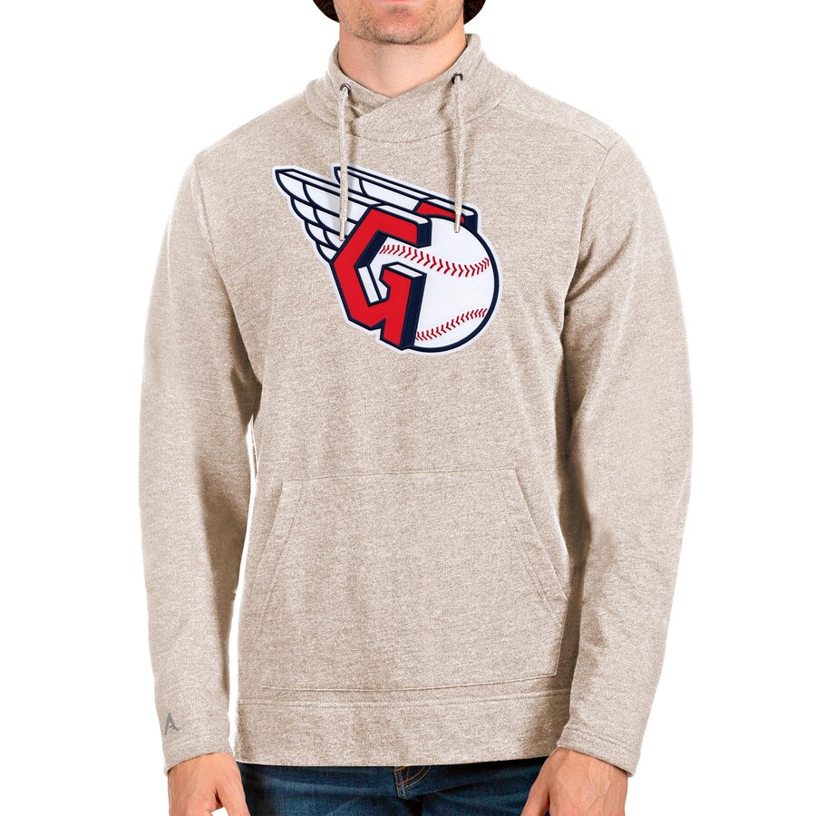 Men's Cleveland Guardians Antigua Oatmeal Team Crossover Neckline Pullover Sweatshirt