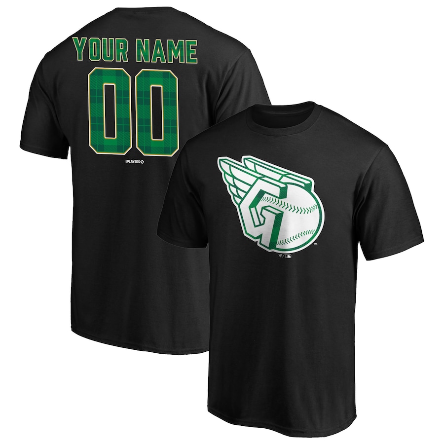 Men's Cleveland Guardians Black Personalized Emerald Plaid T-Shirt