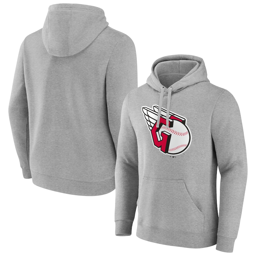 Men's Cleveland Guardians Gray Official Logo Fitted Pullover Hoodie