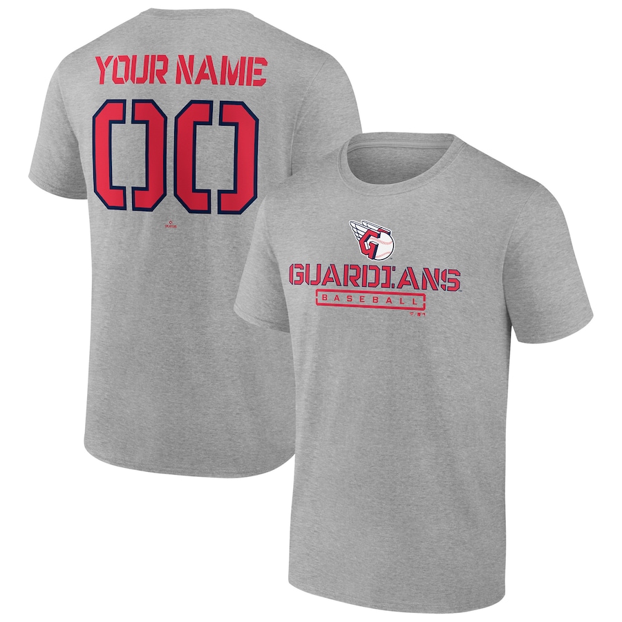 Men's Cleveland Guardians Heather Gray Evanston Stencil Personalized T-Shirt