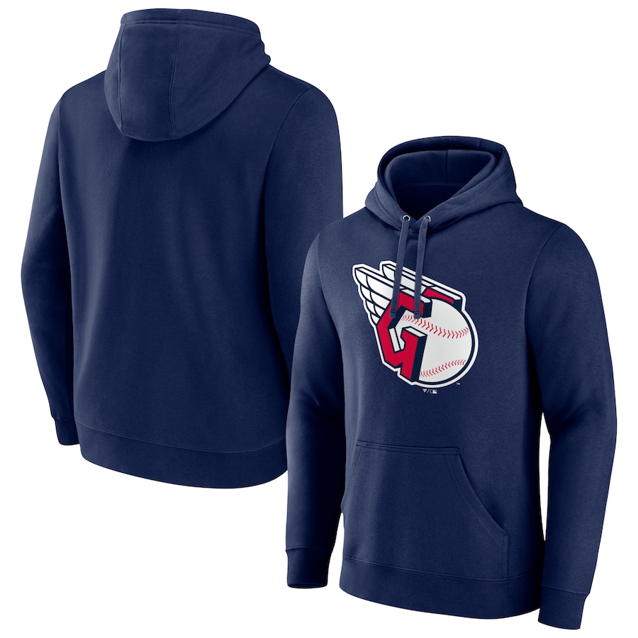Men's Cleveland Guardians Navy Official Logo Pullover Hoodie