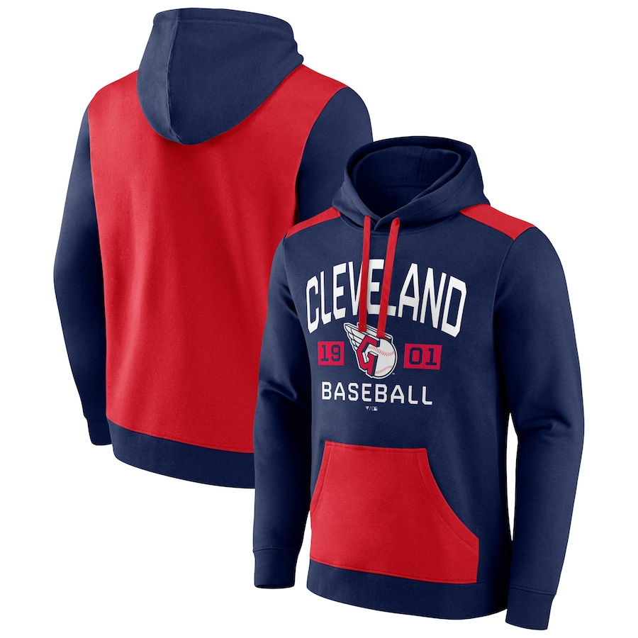 Men's Cleveland Guardians Navy/Red Chip In Pullover Hoodie