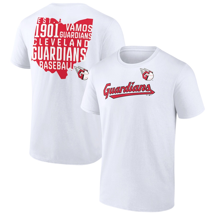Men's Cleveland Guardians White Team Hot Shot T-Shirt Men's Cleveland Guardians White Team Hot Shot T-Shirt