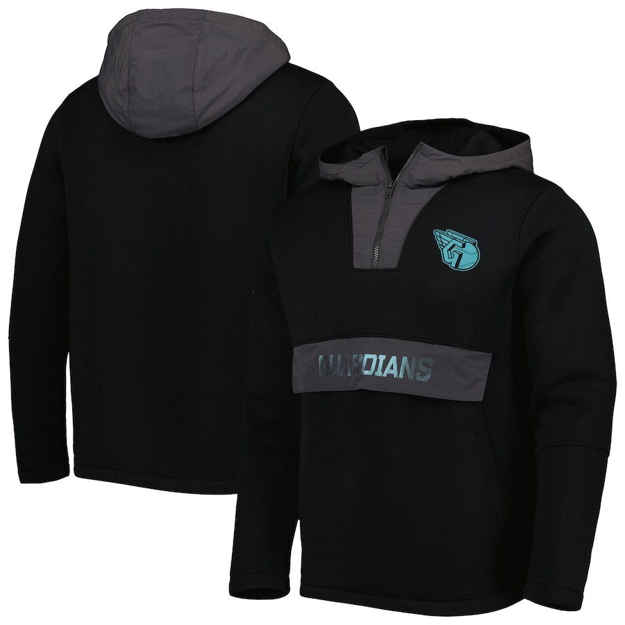 Men's Cleveland Guardians Levelwear Black Ruckus Quarter-Zip Hoodie