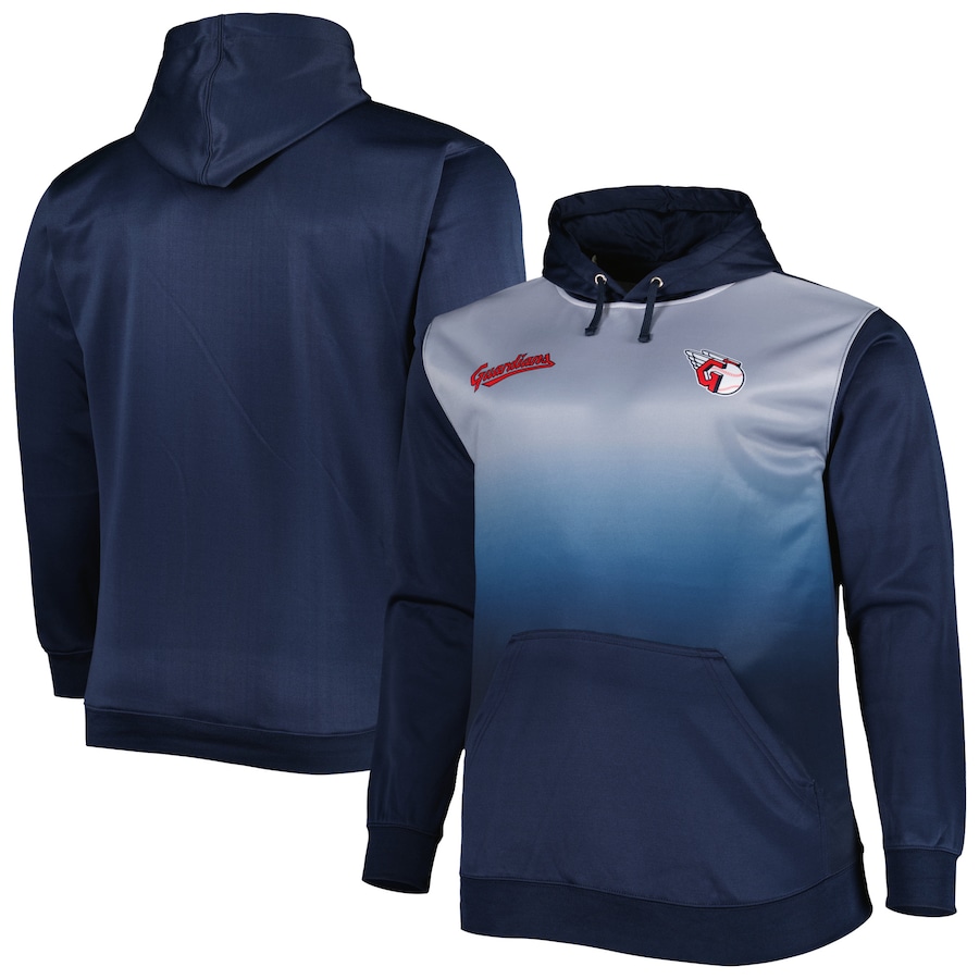 Men's Cleveland Guardians Navy Fade Sublimated Fleece Pullover Hoodie