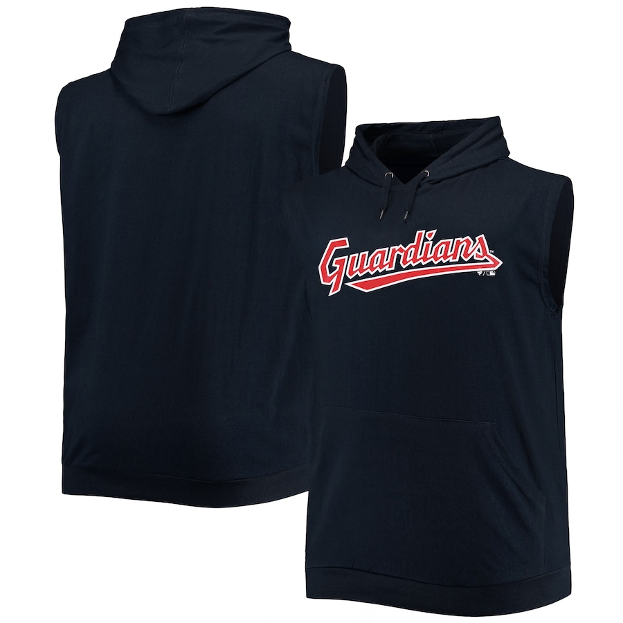 Men's Cleveland Guardians Navy Jersey Muscle Sleeveless Pullover Hoodie