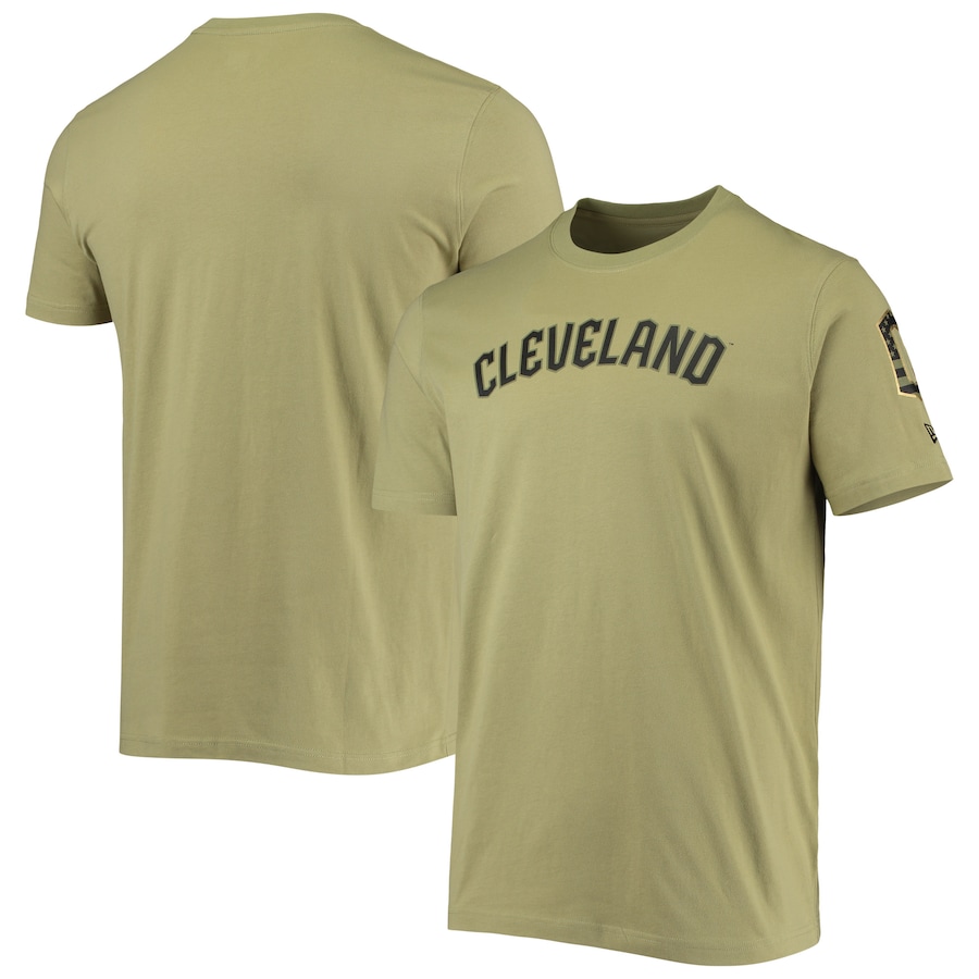 Men's Cleveland Guardians New Era Olive Brushed Armed Forces T-Shirt