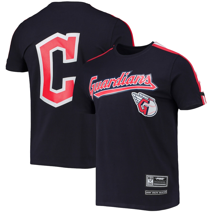 Men's Cleveland Guardians Pro Standard Navy Taping T-Shirt Men's Cleveland Guardians Pro Standard Navy Taping T-Shirt