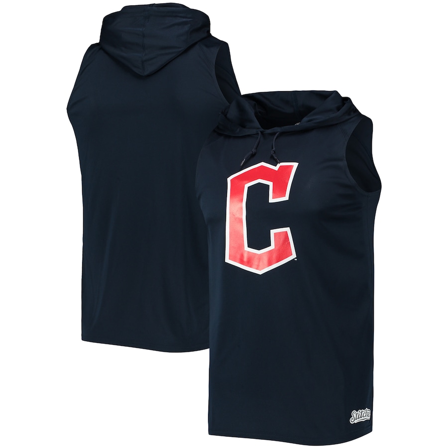 Men's Cleveland Guardians Stitches Navy Sleeveless Pullover Hoodie